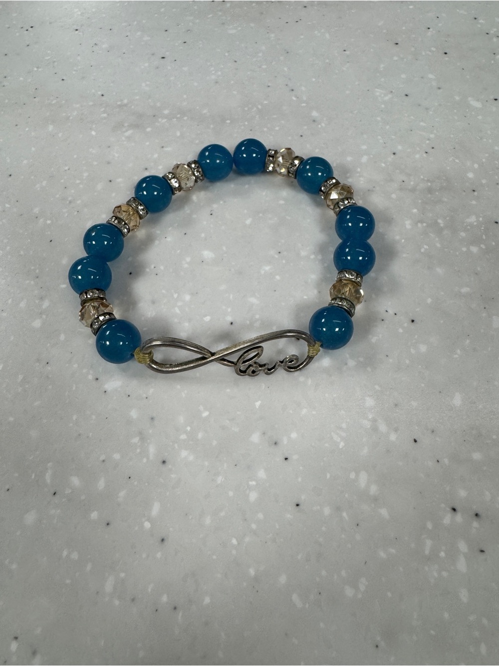 Blue 'Love' Infinity Beaded Stretch Bracelet